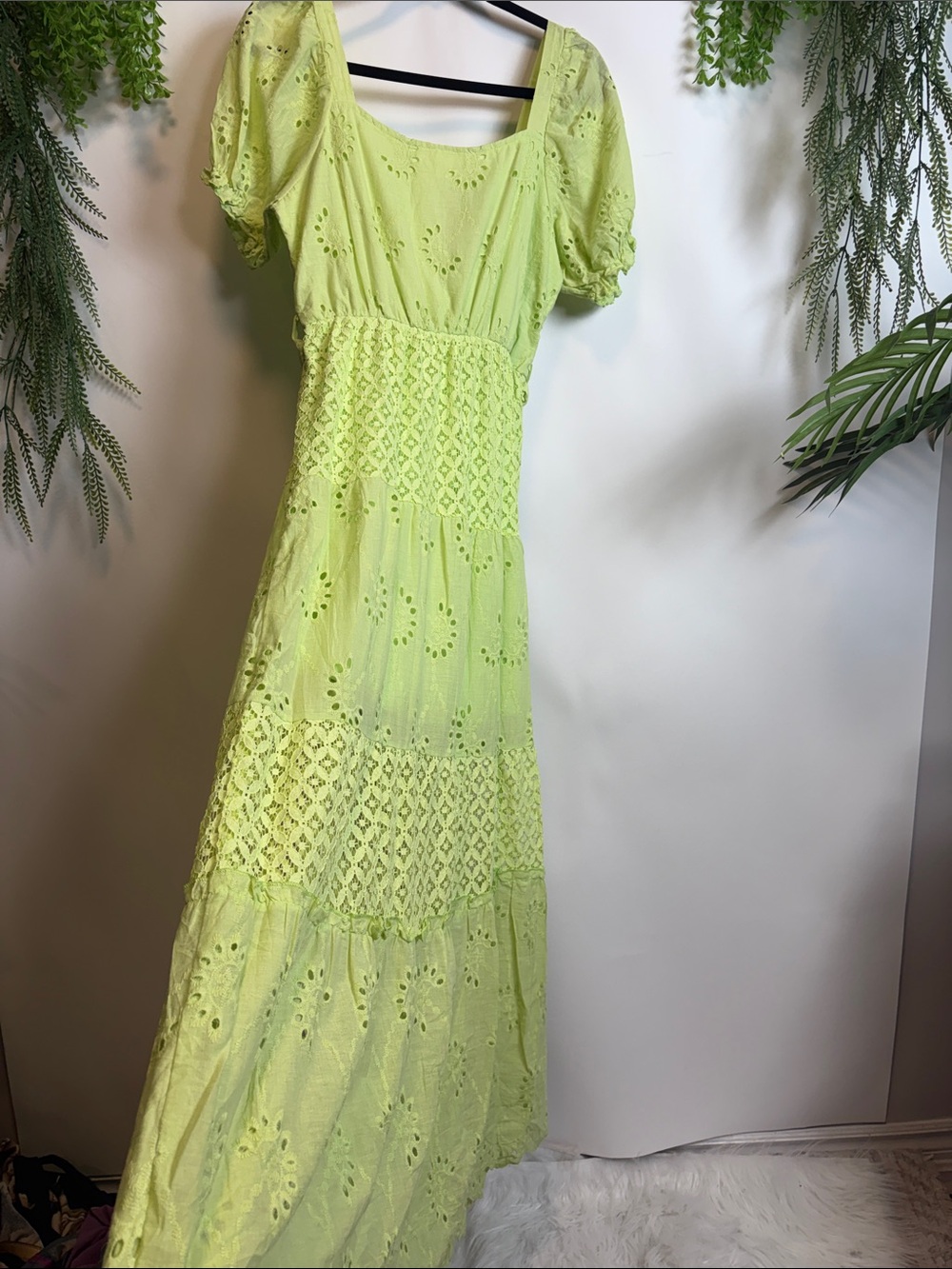 Source Unknown Neon Lime Eyelet Maxi Dress